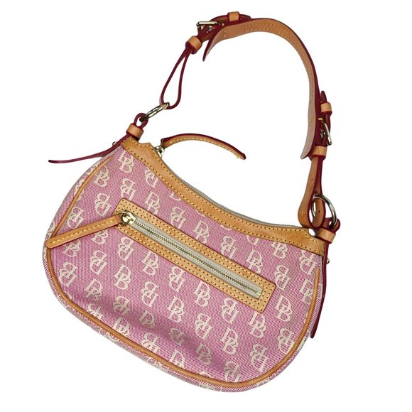 Dooney & Bourke Handbags - Dooney & Bourke Y2K Vintage Canvas Leather Trim Pink Monogram Bag Adjustable